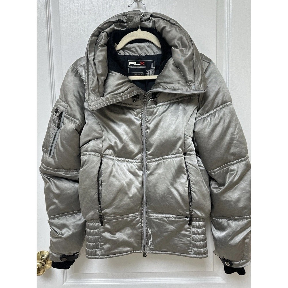 Ralph Lauren RLX Puffy Goose Down North Jacket Kids Girls Size L Silver Metallic